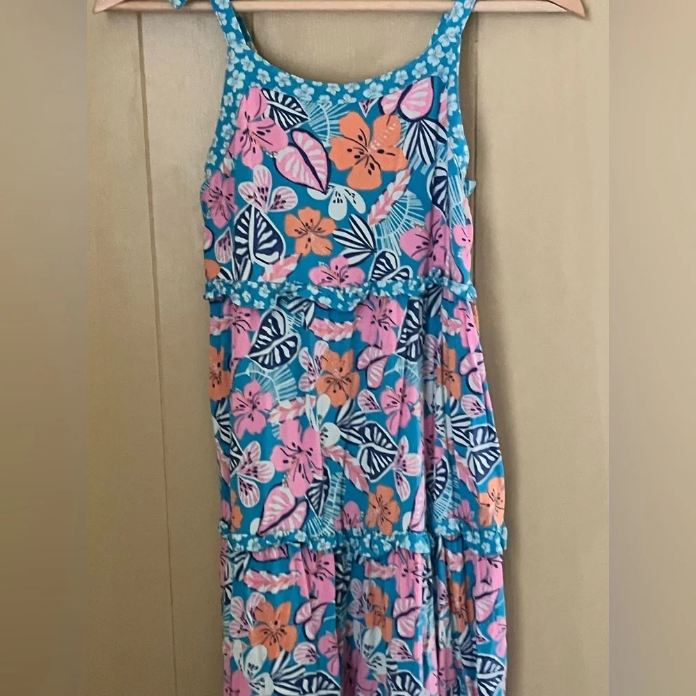 Cat & Jack Girl’s Blue Pink Floral Tiered Flowy Maxi Summer Sundress L(10/12)